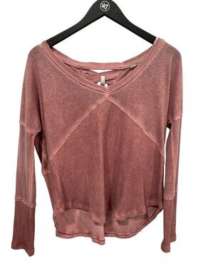 Miss Me Thermal Top Small Long Sleeve Criss Cross Back Pullover Pink Feminine